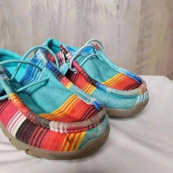 Roper Youth Blue Aztec 'CHILLIN SERAPE' SLIP-ON MOCCASINS SHOES Size 10 - Picture 2 of 8